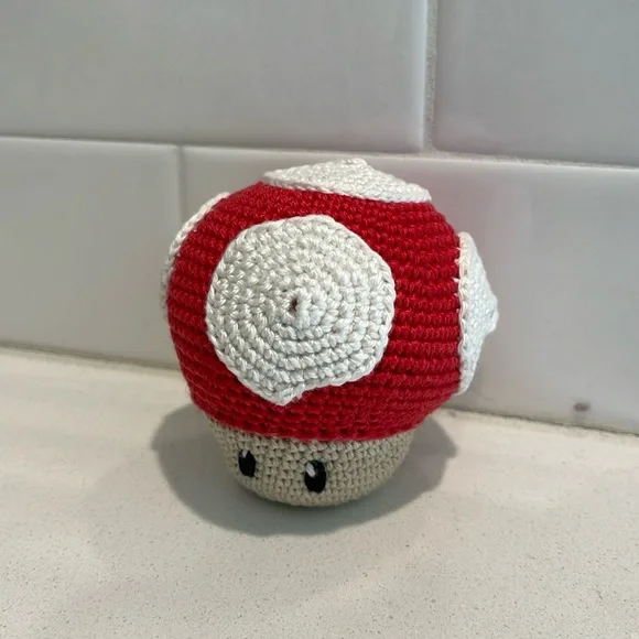 Handcrafted Mario Super Mushroom Figure Holiday Decor Amigurui Crochet Toy - Picture 1 of 8